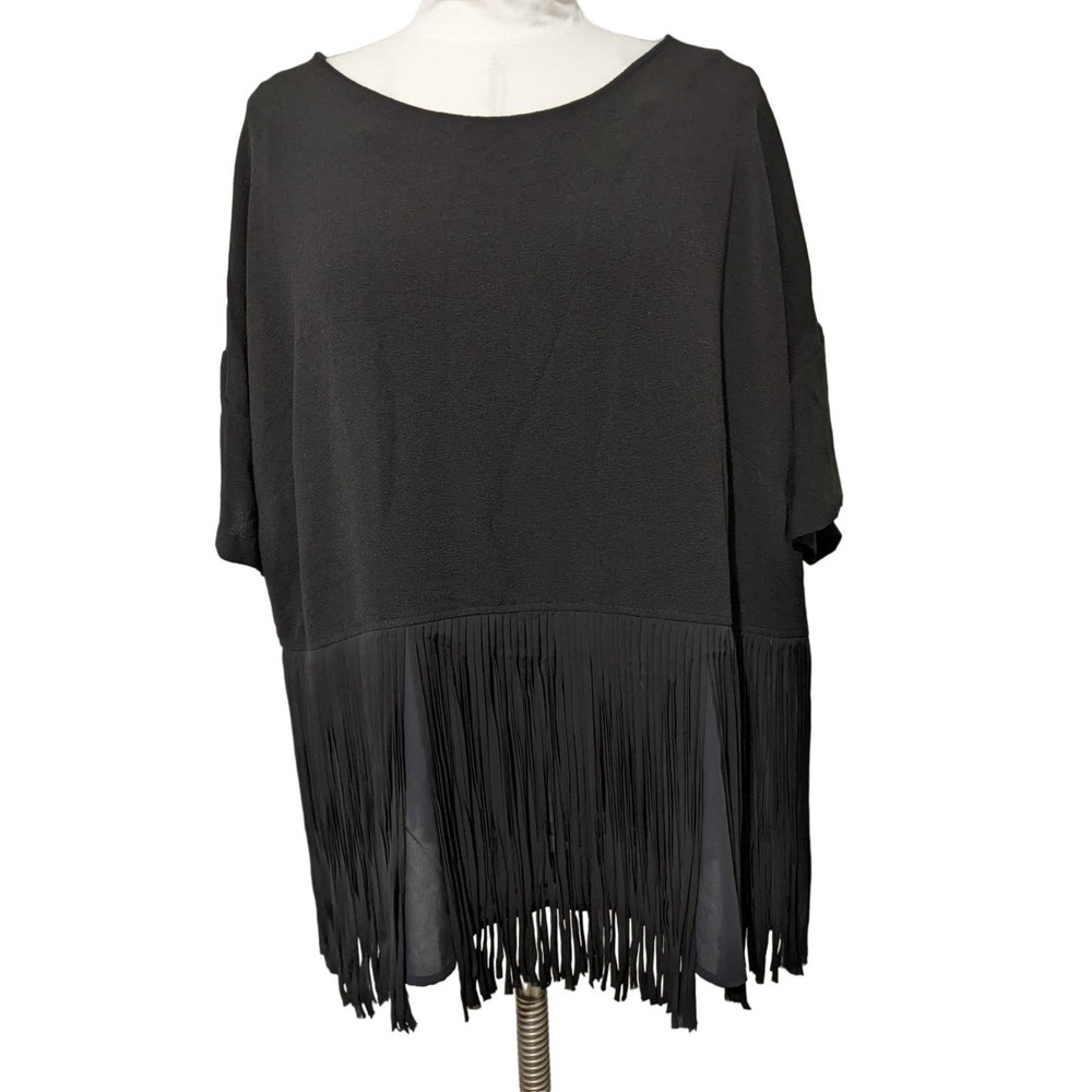 LANE BRYANT Blouse top Womens 26 28 Short Sleeve Fringe Detail new